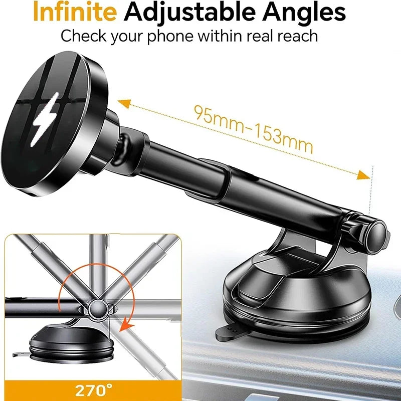 UYUXIO Magnetic Wireless Car Charger Windshield Dash 15W Fast Charging Adapter for iPhone 17 16 15 14 13 Car Mount Phone Holder