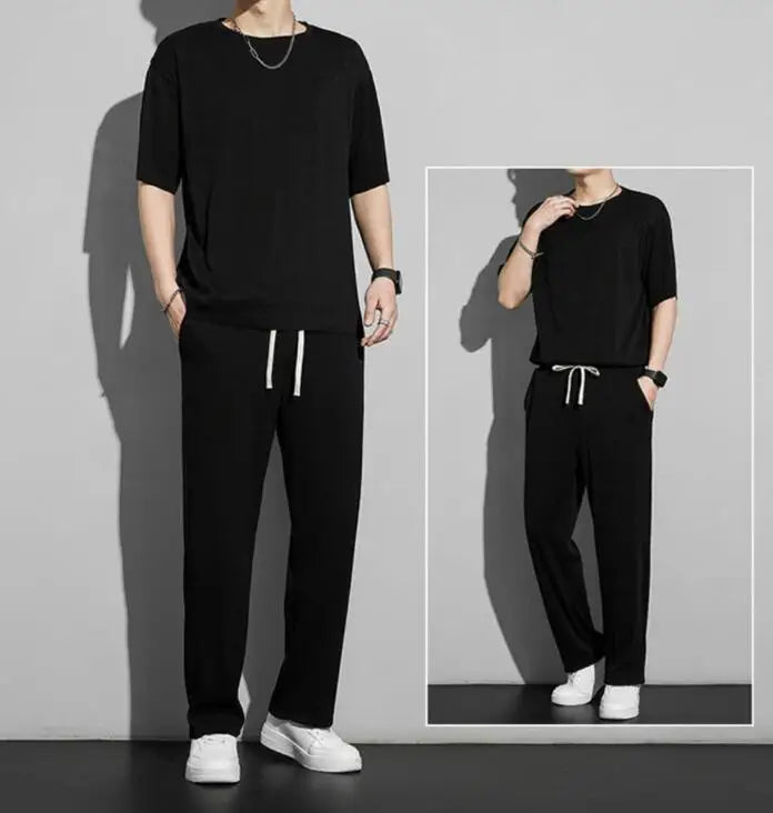 Top Pants Sets Kpop Short Quarter Sleeve Tracksuit Korean Style T Shirt Man Summer Sports Suits Aesthetic Cool Xl Men's Clothing