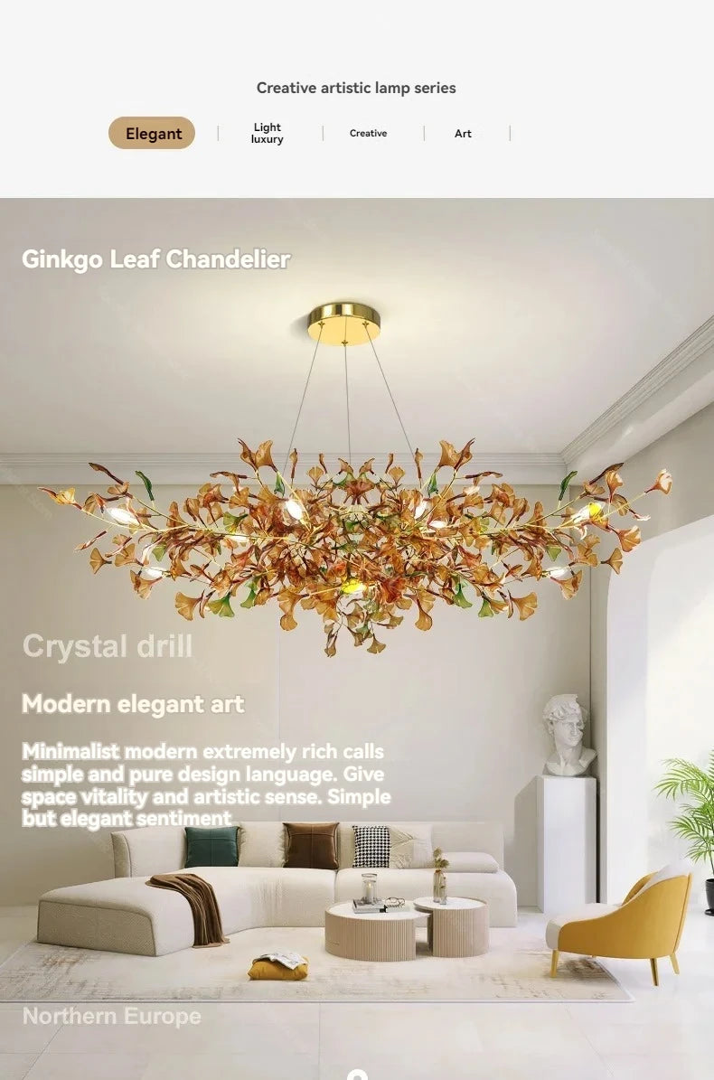 Living Room Chandelier Modern Minimalist and Magnificent Light Luxury Creative Ginkgo Leaf Designer Duplex Building Villa