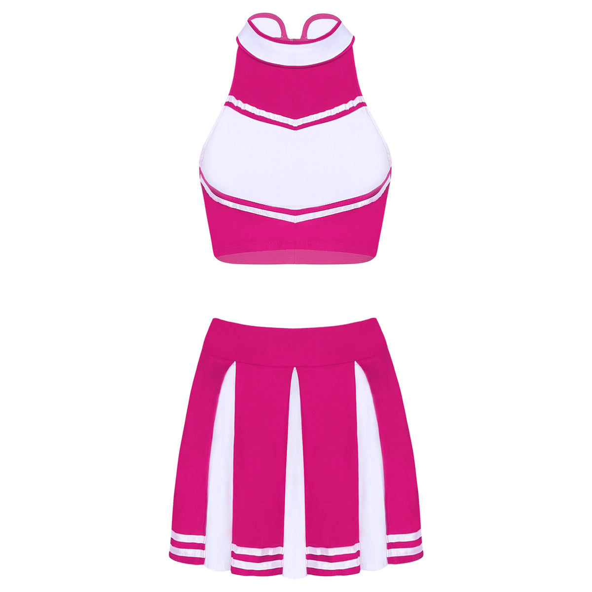 Women's Cheerleader Cosplay Costume Uniform Outfit Stand Collar Crop Top with Mini Pleated Skirts Carnival Cheerleading Suit