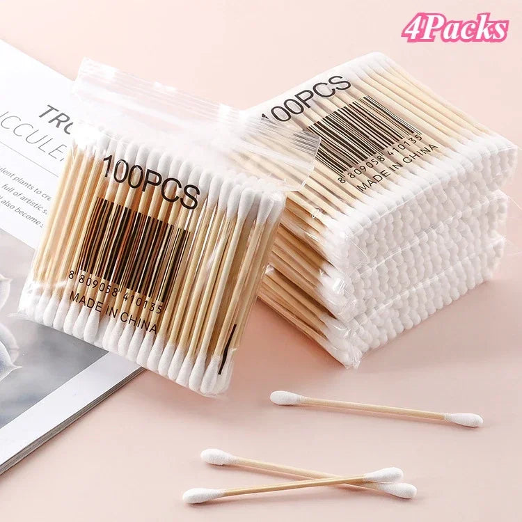 100Pcs/Pack Baby Cotton Swabs Wooden Stick Soft Tip Buds for Ear Nose Cleaning 1-20 Packs Infants Kids Hygiene Care Beauty Tools