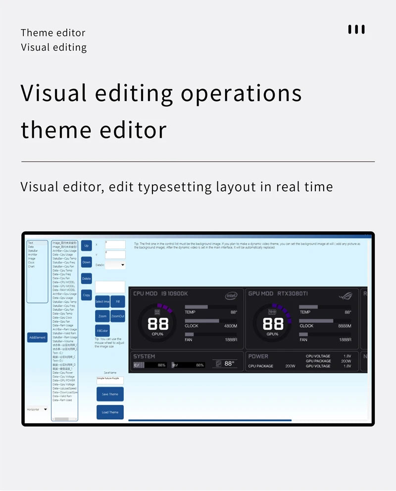 TURZX 8.8 Inch USB Secondary Screen Type-C Desktop Extended Display TF Card Play 1920*480 IPS LCD CPU RAM GPU Monitor NO AIDA64
