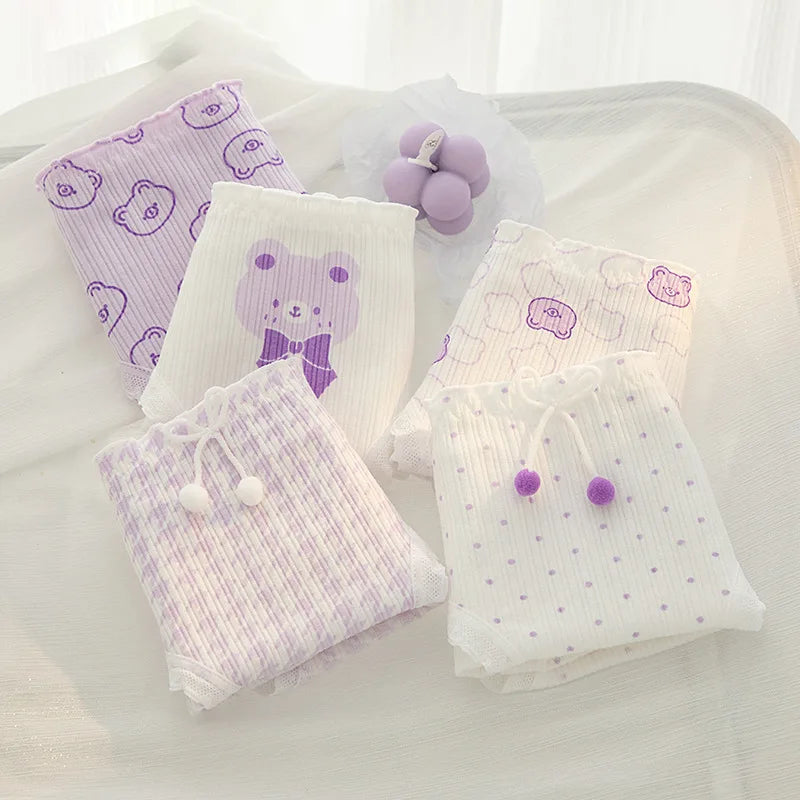 New 5PCS/Set Women's Underwear Cute Bear Cotton Panties Briefs For Girl Ladies Sexy Lingerie Cartoon Female Pantys Underpants