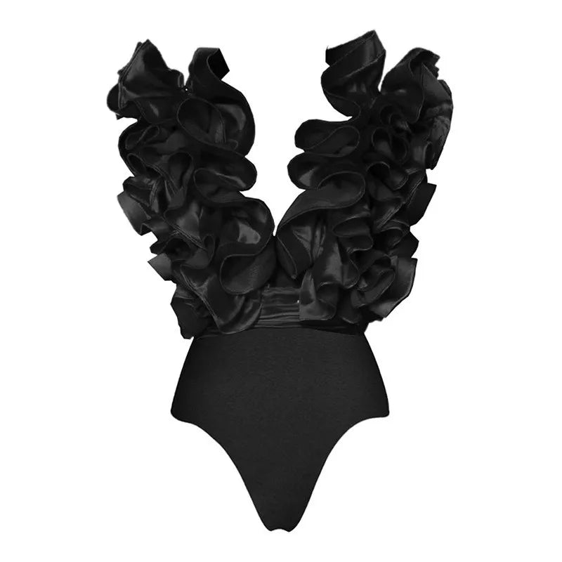 Bikini Bodysuit Swimwear Women With Skirt Bathing Suit Summer New Ruffle Splice Print Beachwear Holiday Bikini Cover Ups Outfits