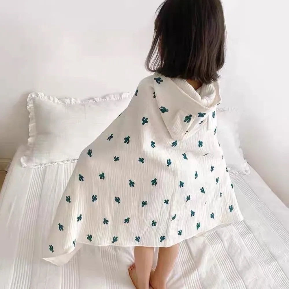 Warm Cartoon Printed Baby Gauze Bath Towel Four Layer Soft Cartoon Cloak Towel Comfortable Absorbent Hooded Bathrobe Children