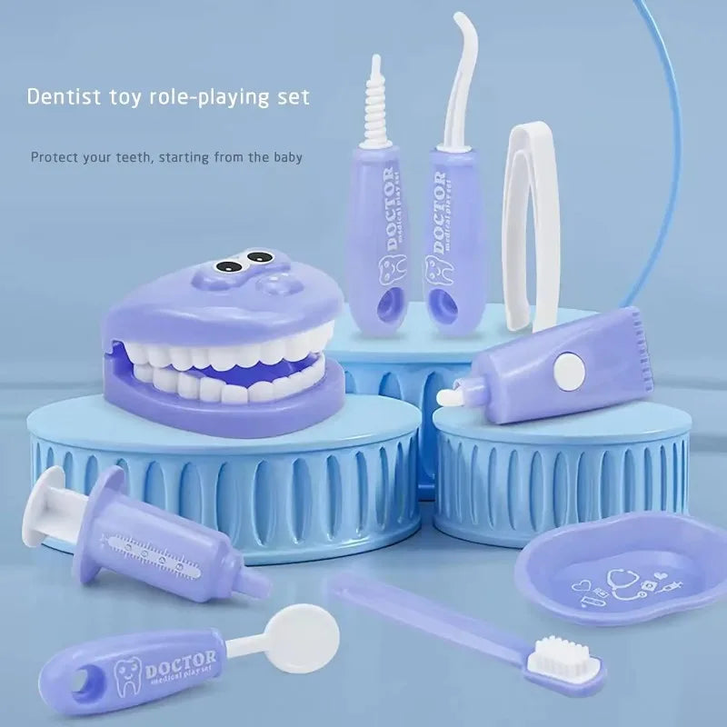 9PCS Plastic Dental Simulation Game Set, Children's Medical Set Hygiene Habit Cultivation Teaching Aid Intellectual Brushing Toy
