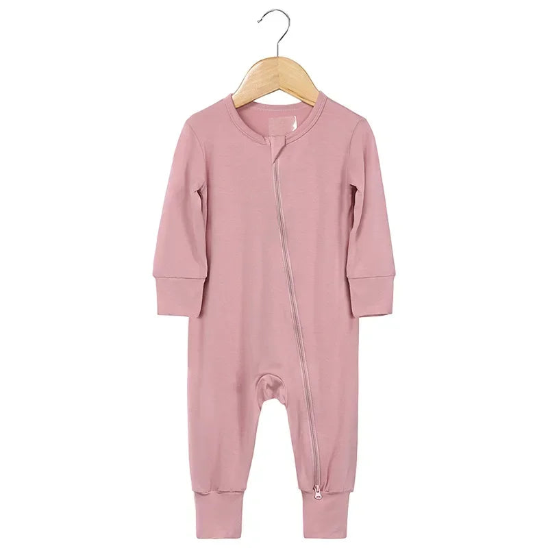 Baby Romper Bamboo Fiber Baby Boy Girl Clothes Newborn Zipper Footies Jumpsuit Solid Long-Sleeve Baby Clothing Pajamas 3 6 9 12M