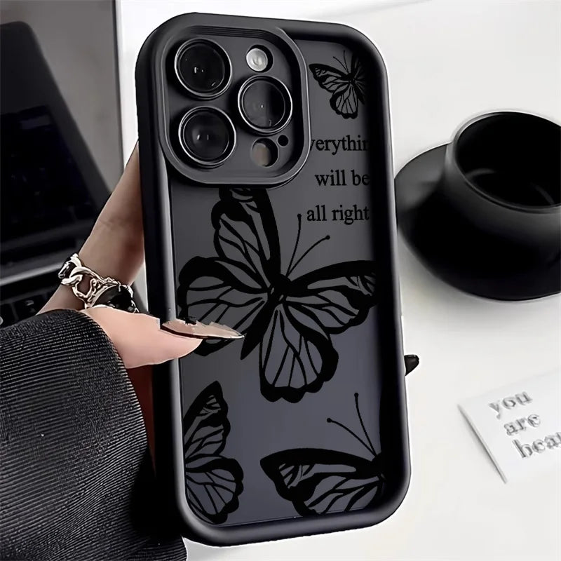 Black Butterfly Silicone Phone Case For iPhone 11 13 14 12 15 17 16 Pro Max XR XS X 7 8 Plus SE 2020 2022 Candy Color Soft Cover