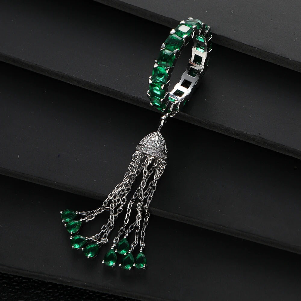 Trendy Twist Tassels Statement Rings for Women Square Cubic Zircon Finger Rings Beads Charm Ring Bohemian Beach Jewelry R182