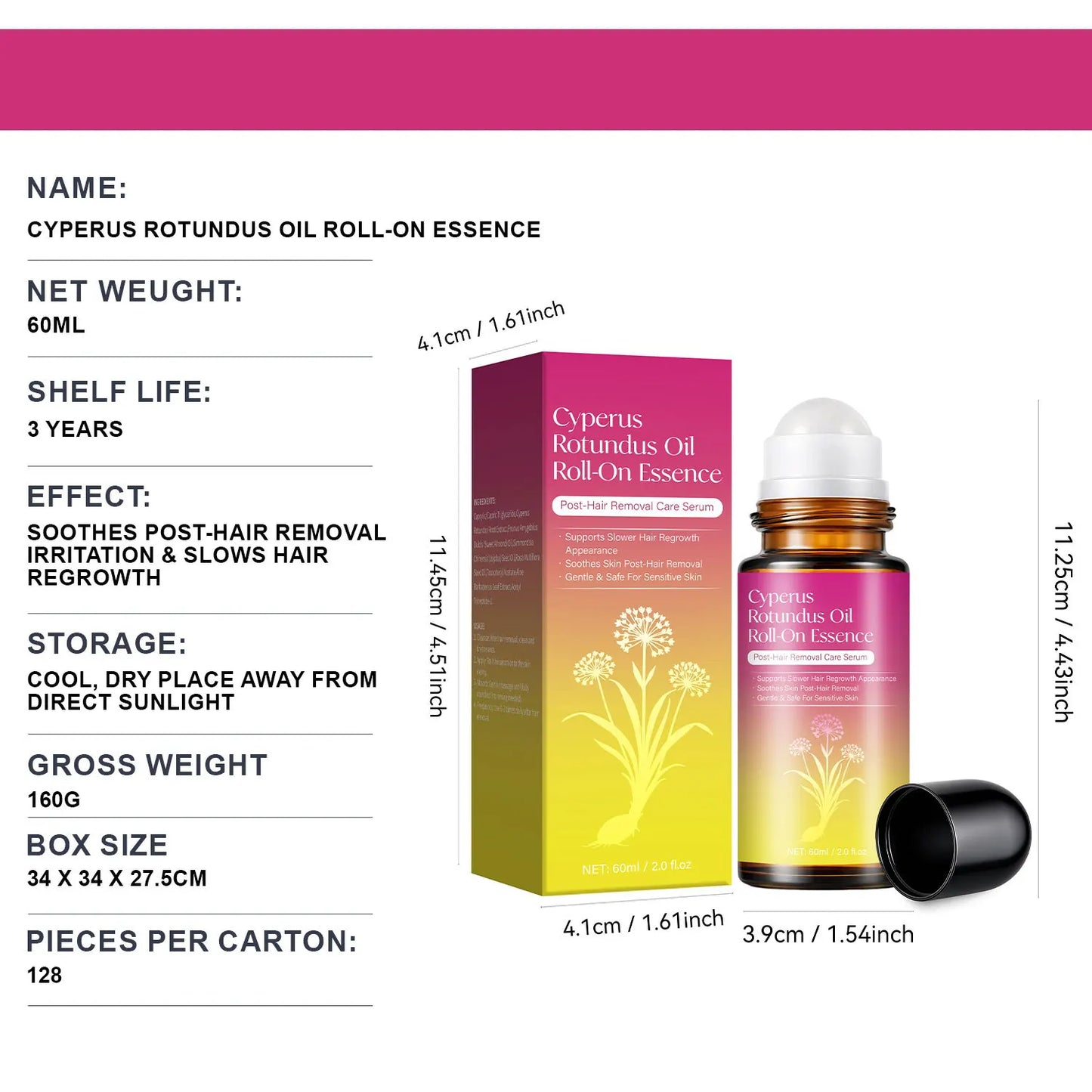 Cyperus Rotundus Oil for Hair Removal, Soft Smooth Skin Care Deep Hydration Anti Hair Growth Inhibition After Shave Oil,60ML