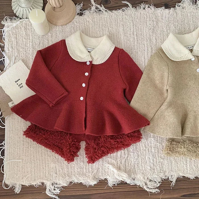 2024 New Autumn Winter Infant Baby Girls Clothing Set Long Sleeved Knitted Cardigan+Shorts Toddler Baby Knitted Clothes Suit