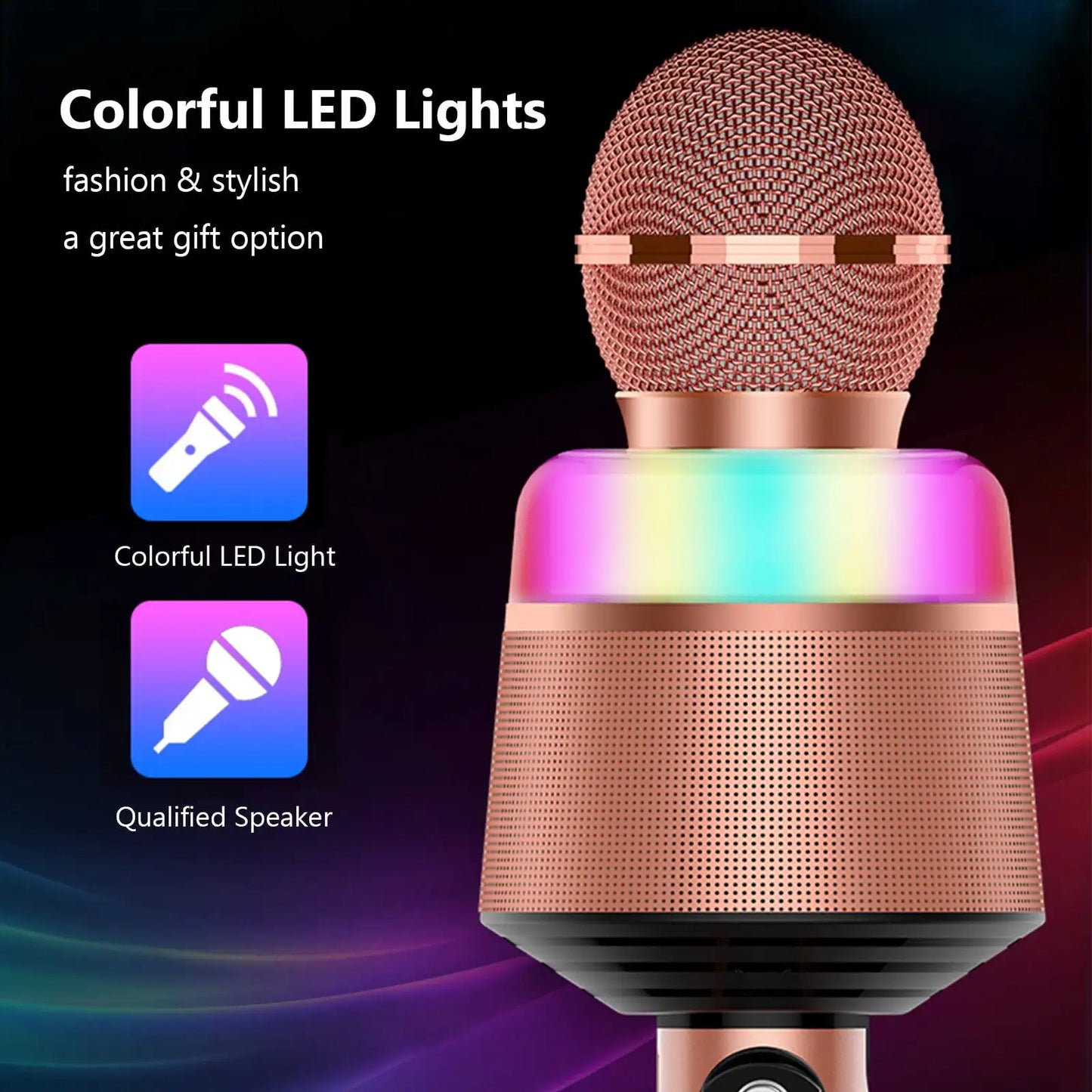 Karaoke Microphone for Kids & Adults - Bluetooth Microphones Singing Mic with Disco Lights, Echo Effect, Built-in Speaker