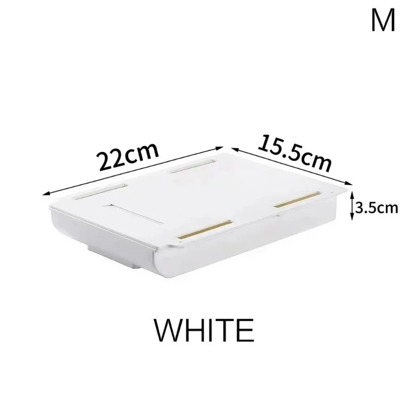 White Self-Adhesive Storage Drawer Box Makeup Pencil Tray Desk Hidden Under Desk Stand Self-adhesive Under-drawer Storage Boxes