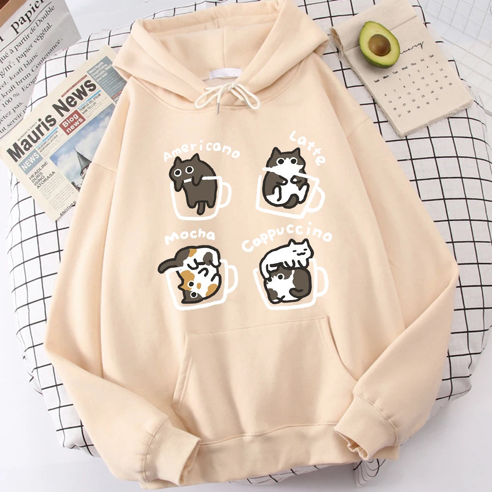 Five Little Cats Playing In The Cup Hoodies Male Street Harajuku Sweatshirt Holiday Daily Hoody Fashion Popular Clothing