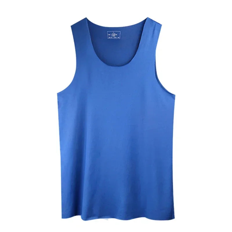 Men's ice silk sports trackless solid color I-word sweat vest single sleeveless tight-fitting fitness one-piece base shirt
