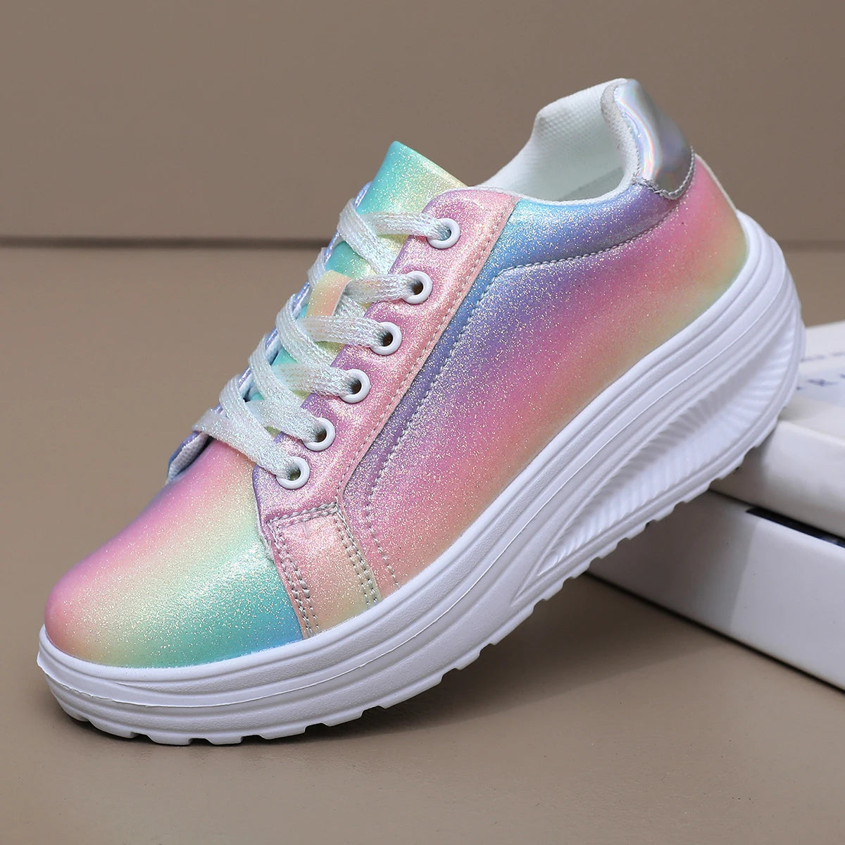 Women Shoes Spring Skate Shoes New Fashion Women Creative Rainbow Colors Sports Shoes Comfortable Tennis Sneakers