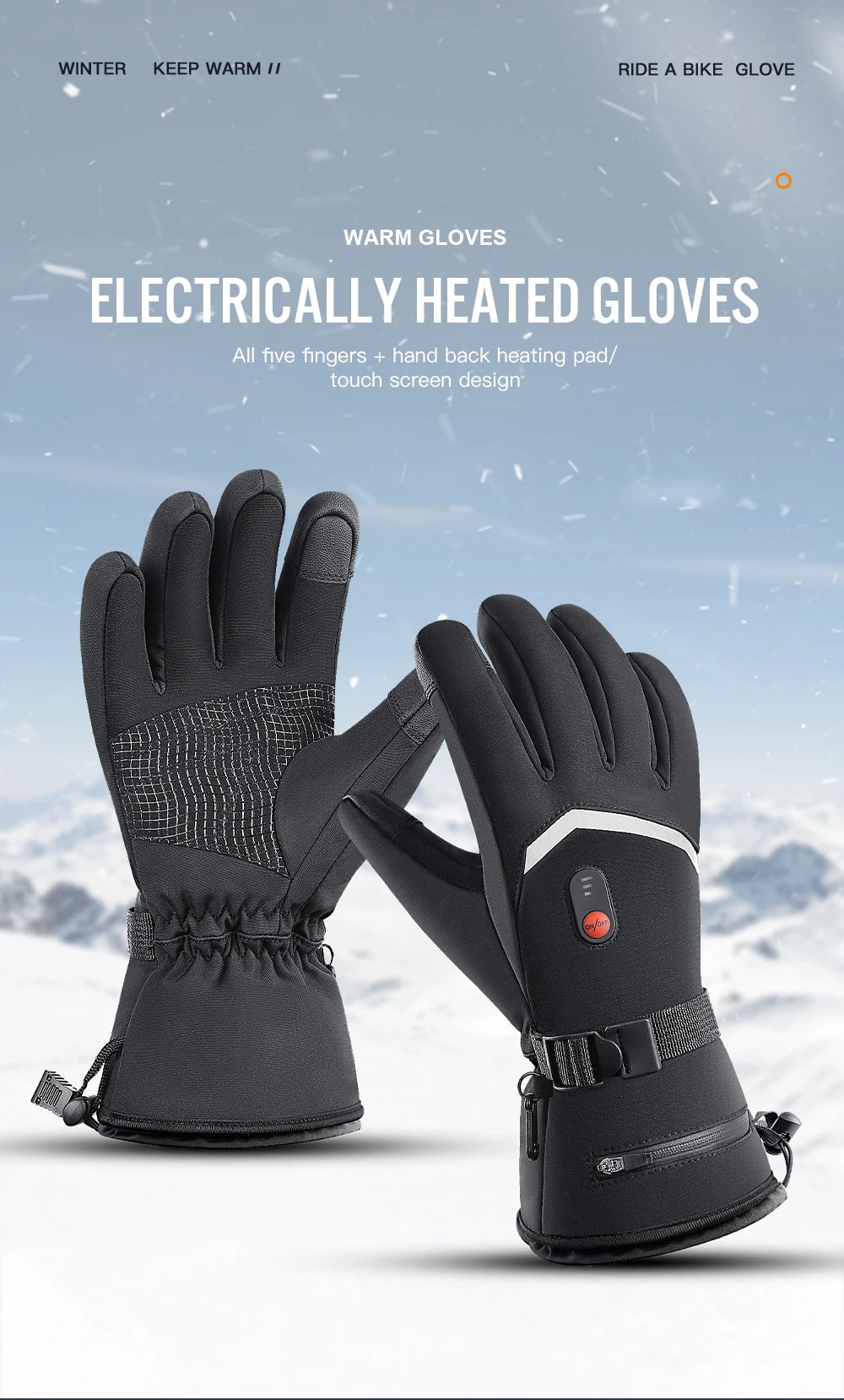 Electric Heated Gloves Motorcycle Winter Moto Heated Gloves Warm Waterproof Rechargeable Heating Thermal Gloves For Snowmobile