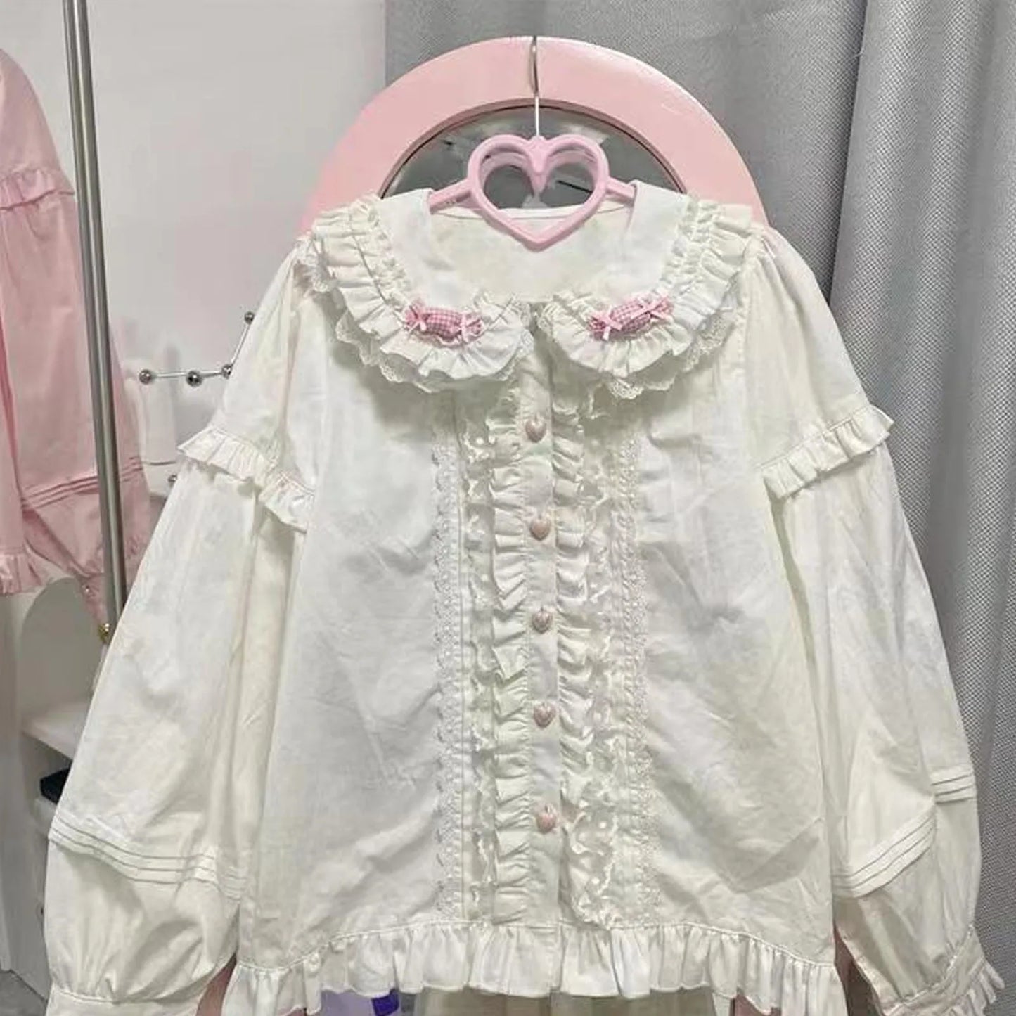 Spring Blouse Women Japanese Kawaii Cute Lace Patchwork Peter Pan Collar Shirt Vintage Sweet Embroidery Top Blusas