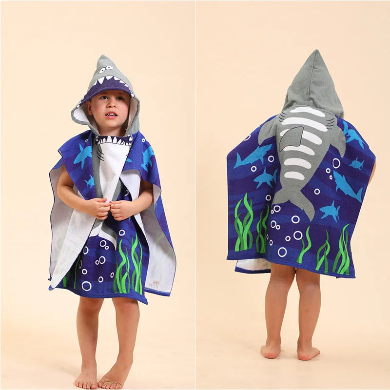 60-120cm Kids Hooded Bath Beach Poncho Towels Baby Quick Dry Bathrobe Child Cartoon Cloak Poncho Towels Microfiber Swim Cover-up