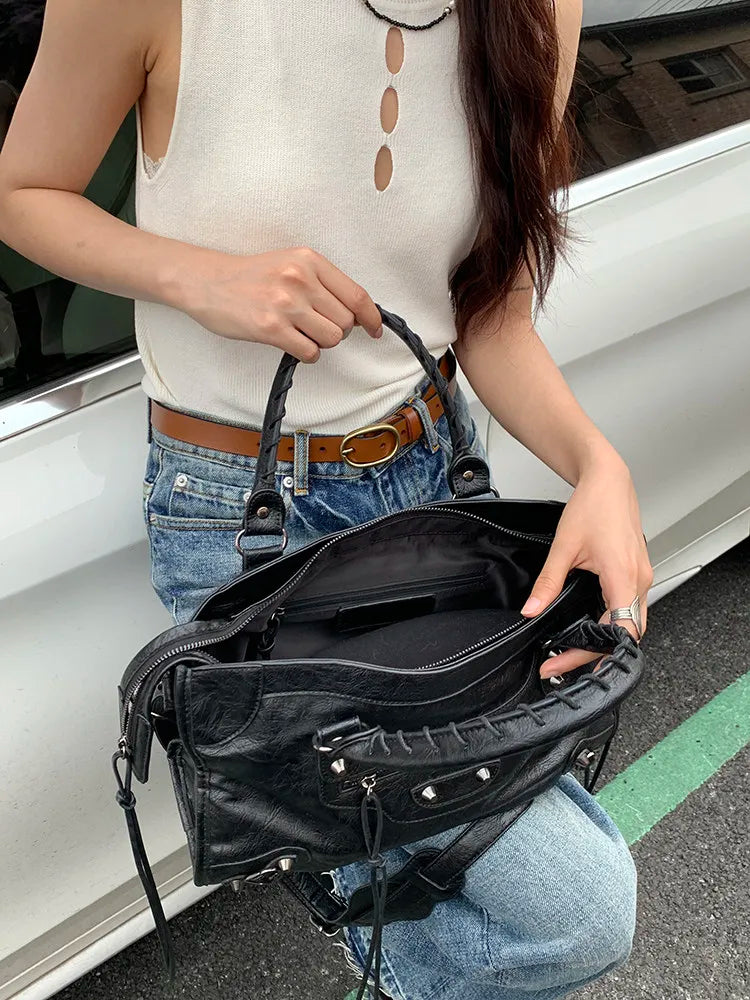Luxury Designer City Motorcycle Shoulder Tote Bag for Women Large Capacity Autumn Winter Handbag Crossbody Stylish Women's Bag