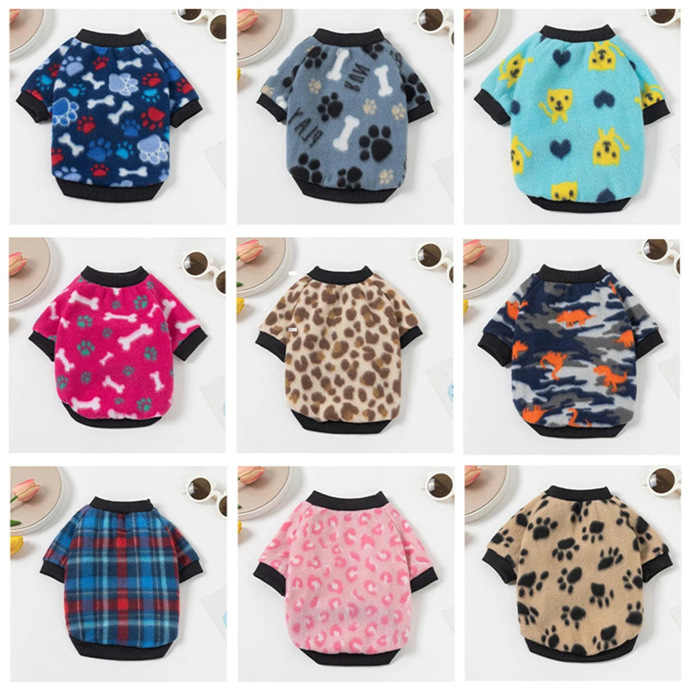 Warm Fleece Pet Pullover Sweater for Cats And Small Dogs Autumn Winter Cat Puppy Clothes Cute Printed Kitten Costume Outfits