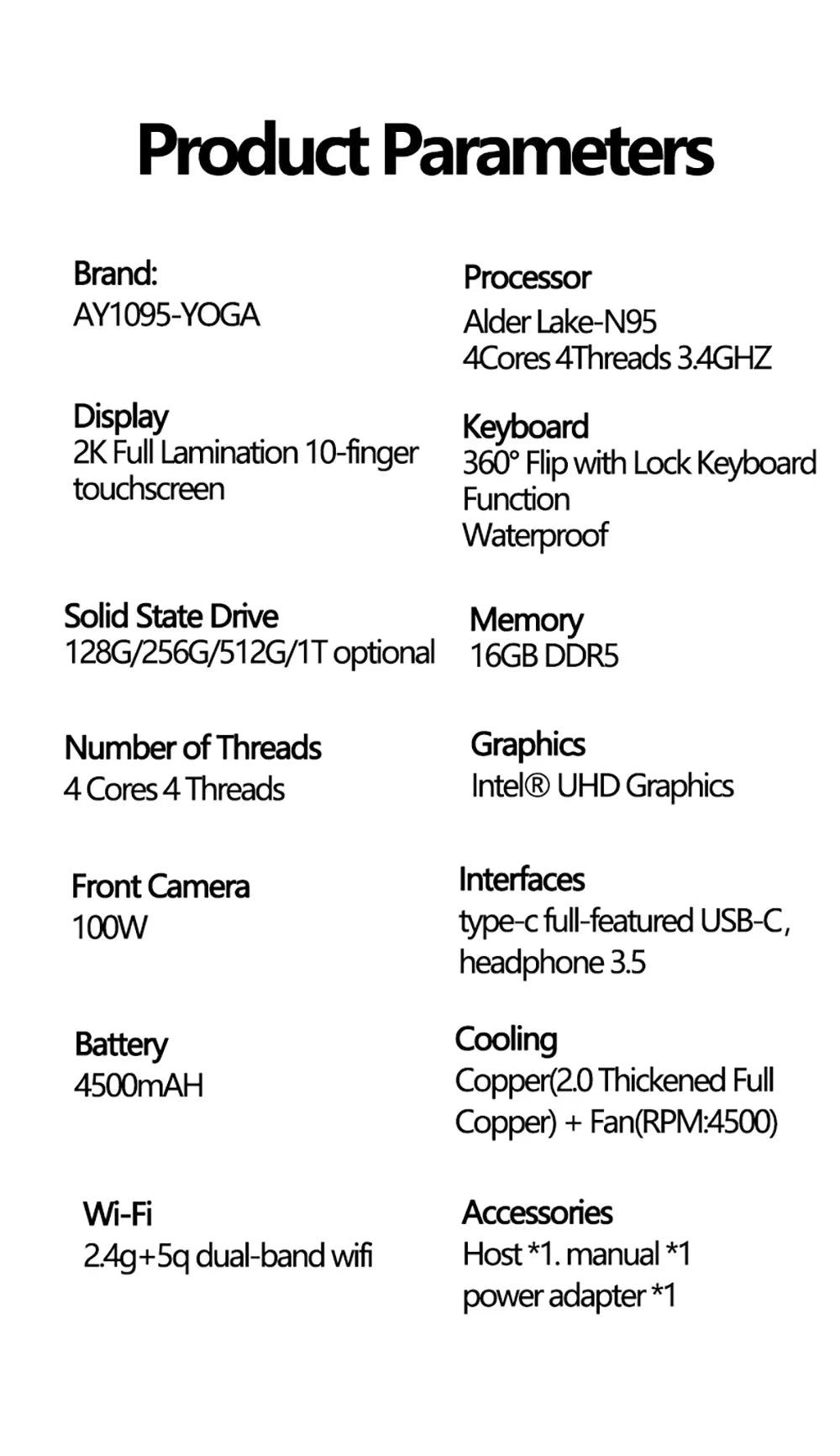NEW 10.9 Inch 360° Fold Mini Laptop Intel N95 Touchscreens 16GB DDR5 Computer Notebook 2TB SSD Backlit Keyboard Tablet Laptop