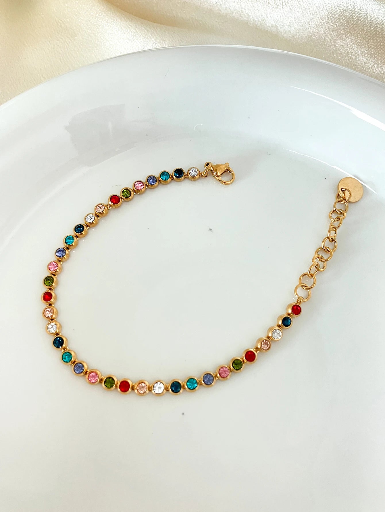 A pair of French retro and fashionable stainless steel women's colored zircon bracelets, daily commuting gifts, dating parties