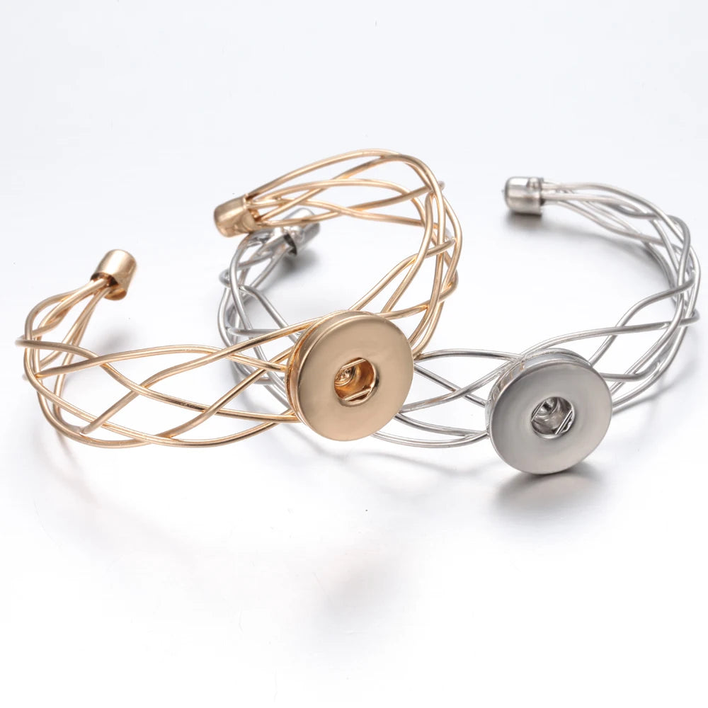 10pcs/lot Wholesale Metal 18mm Snap Button Bracelet Bangles Silver Gold Color Snap Bracelet Fit 20mm 18MM Snap Buttons Jewelry