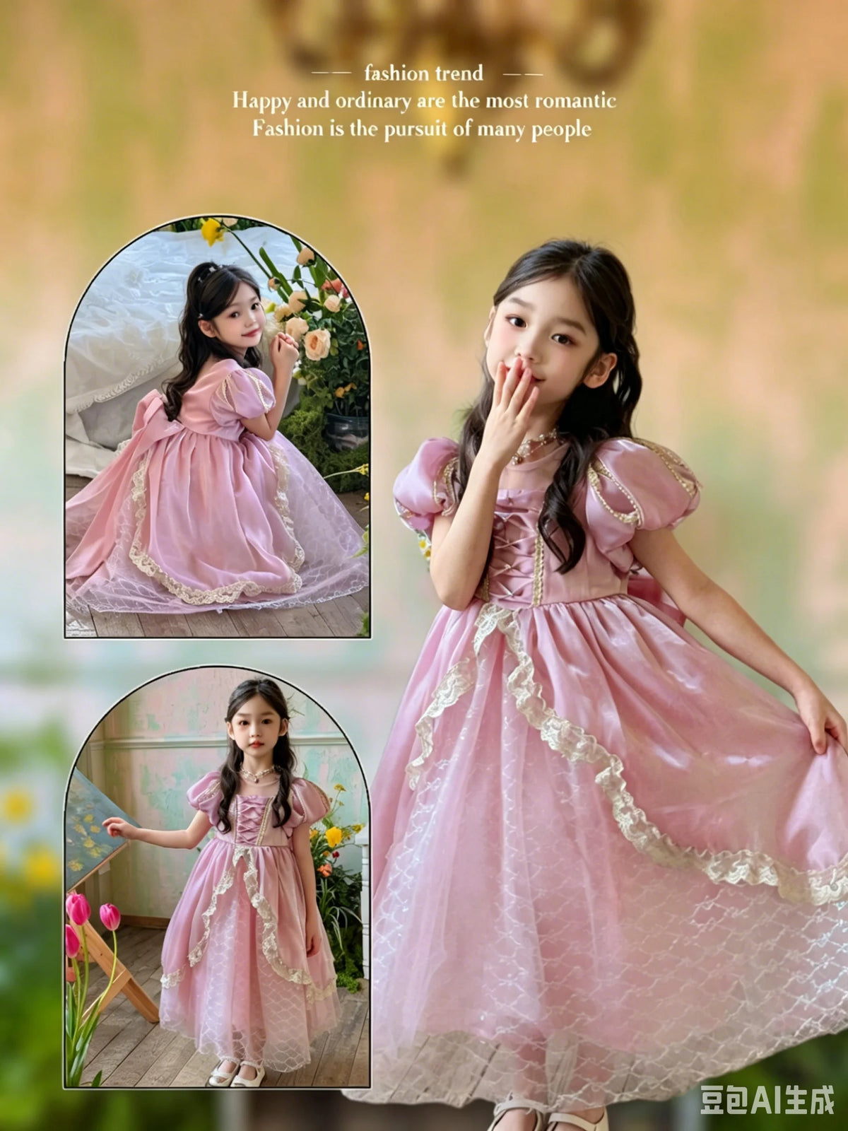 Kids Pink Aurora Princess Lolita Dress Halloween Costume Girl Sleeping Beauty Princess Cosplay Birthday Party Dresses for 2-12Y