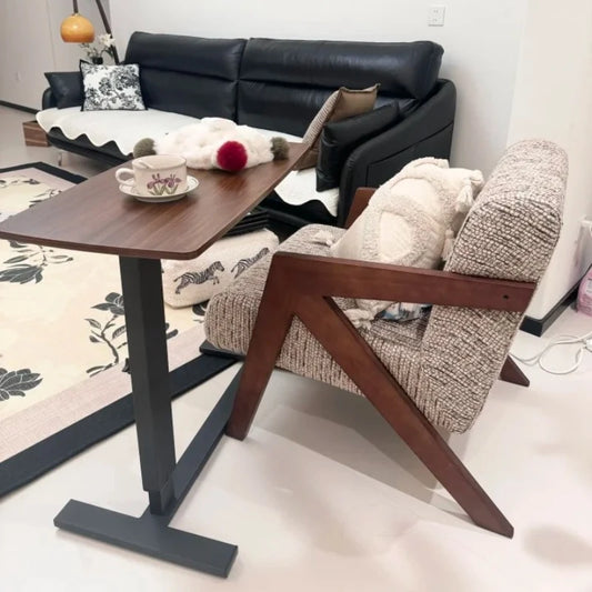 Pneumatic Lifting Laptop Desk Mobile Bedside Table Computer Desk Home Office Writing Desk with Wheels Storage Shelf