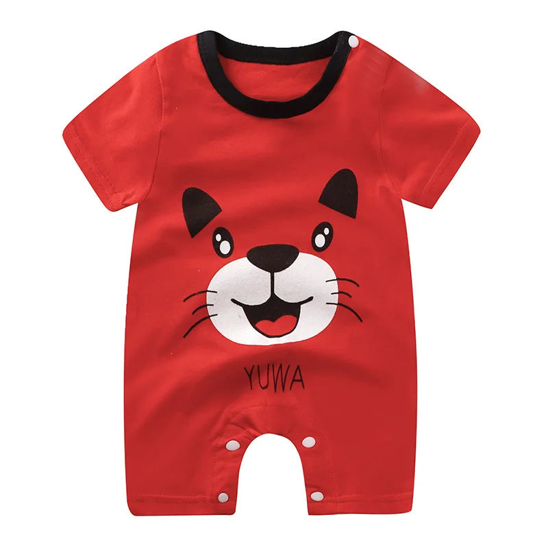 Breathable Cotton Baby Cartoon Jumpsuits, Short Sleeve Bodysuit for Newborn Infant Boys Girls Rompers of Crawling Clothes