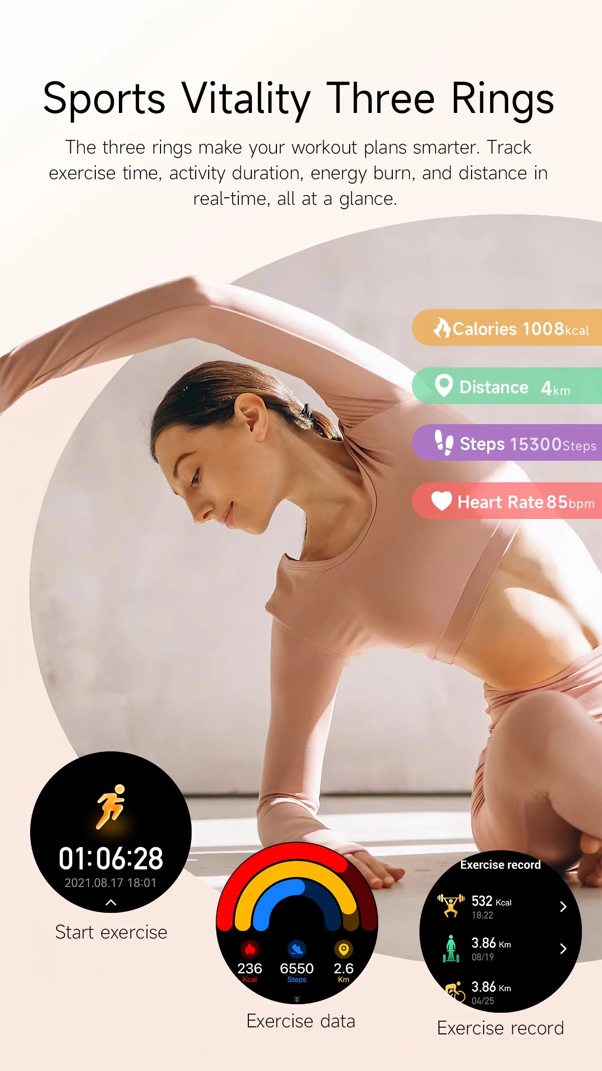 LIGE 1.19"Ultra-Slim AMOLED HD Display Fitness Tracker Smartwatch Bluetooth Call Heart Rate Monitor Waterproof Smart Watch Women