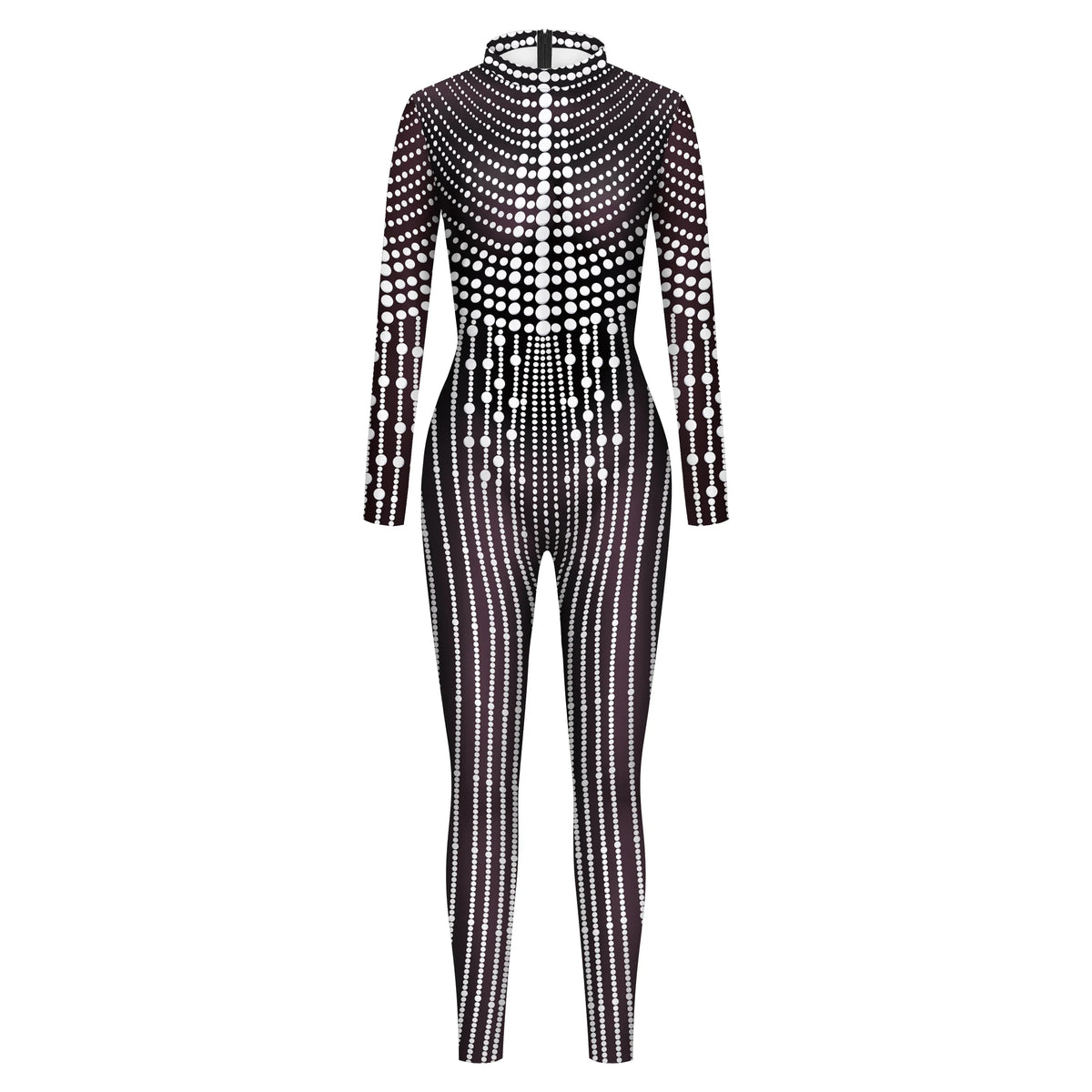 Halloween Cosplay Costume Shiny Sexy Lace Sequins Pattern 3D Printed Slim Bodysuit Theme Party Role Playing Jumpsuit for Women