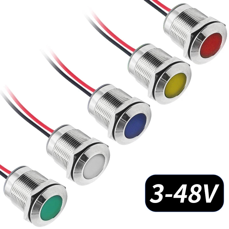 5pcs 16/19/22mm Waterproof IP67 Metal LED Indicator Light DC/AC 3-48V Signal Lamp Red Yellow Green Blue White for Car Dashboard