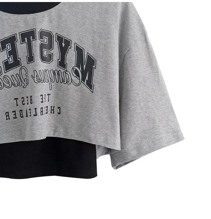 Vintage Print Graphic T-shirt Women Crop Top Short Sleeve Y2k Clothes Summer Loose Sexy Short Two-piece T-shirt Set Womens 2025