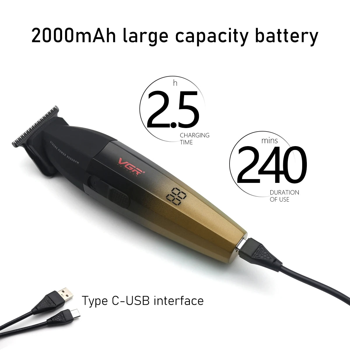 VGR WMARK Professional Hair Clipper for Men DLC Blade 9000RPM Double Foil Professional Barber Machines V003 V906 NG7982