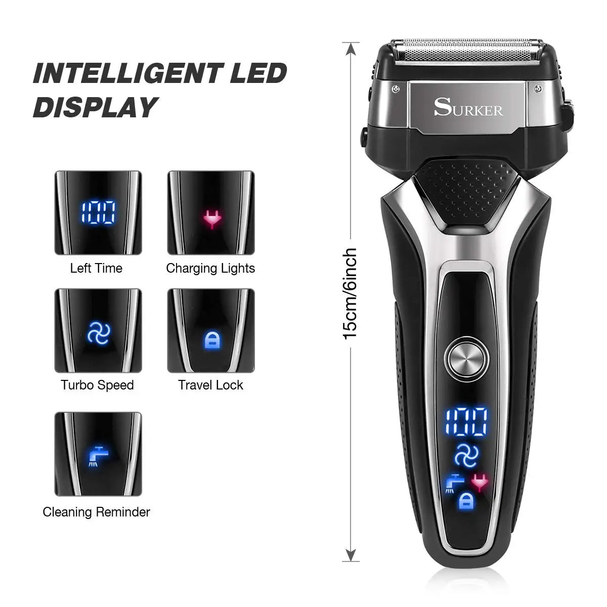 Turbo two speed wet dry rechargeable electric shaver foil set male USB face beard electric razor for men body shaving machine