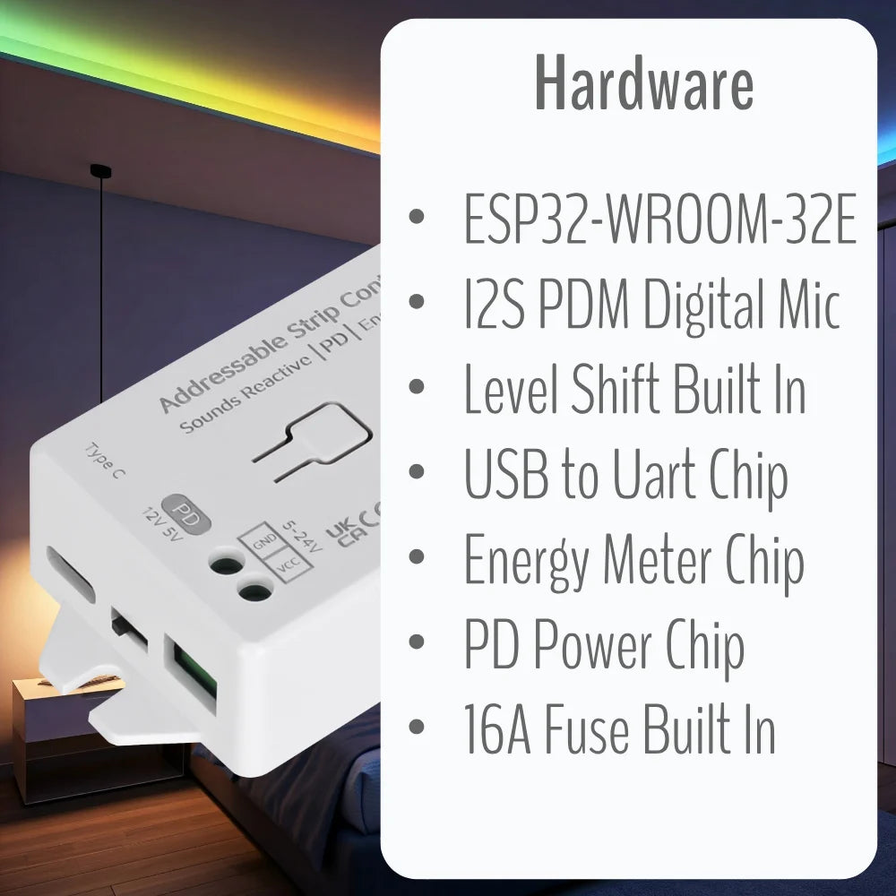 IoTorero WLED Type-C PD Energy Meter Addressable Sounds Reactive Strip Controller WS2811 WS2812B WS2814 WS2815 etc