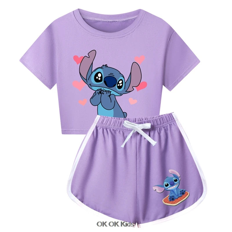 Summer Clothing Set Lilo And Stitch Toddler Boys Summer Pajamas Cotton Short Sleeve T Shirt+Shorts Costume Girls Sportswear Set