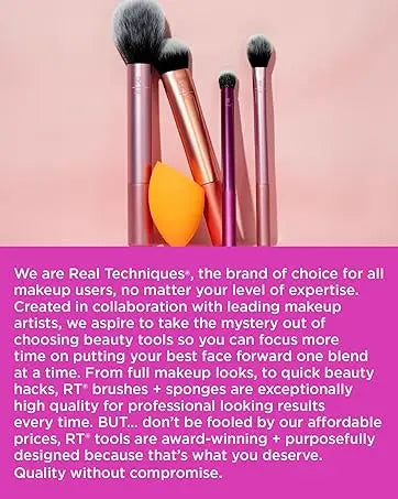 2025 Real Techniques 6 Piece Everyday Essentials Makeup Brush Set Sponges Blush Bronzer Contour Eyeshadow Powder Travel Gift Set