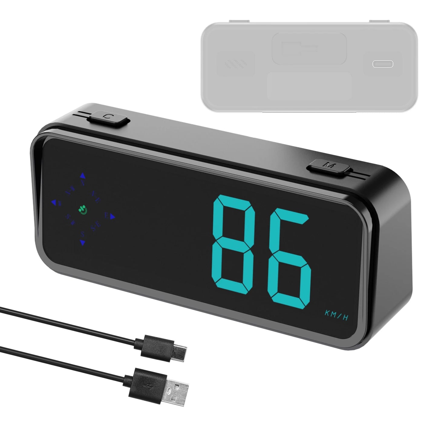 Car Headup Display GPS Digital Speedometer KM/H MPH Switchable with Colorful LED Display Digital Clock Driving Direction Display
