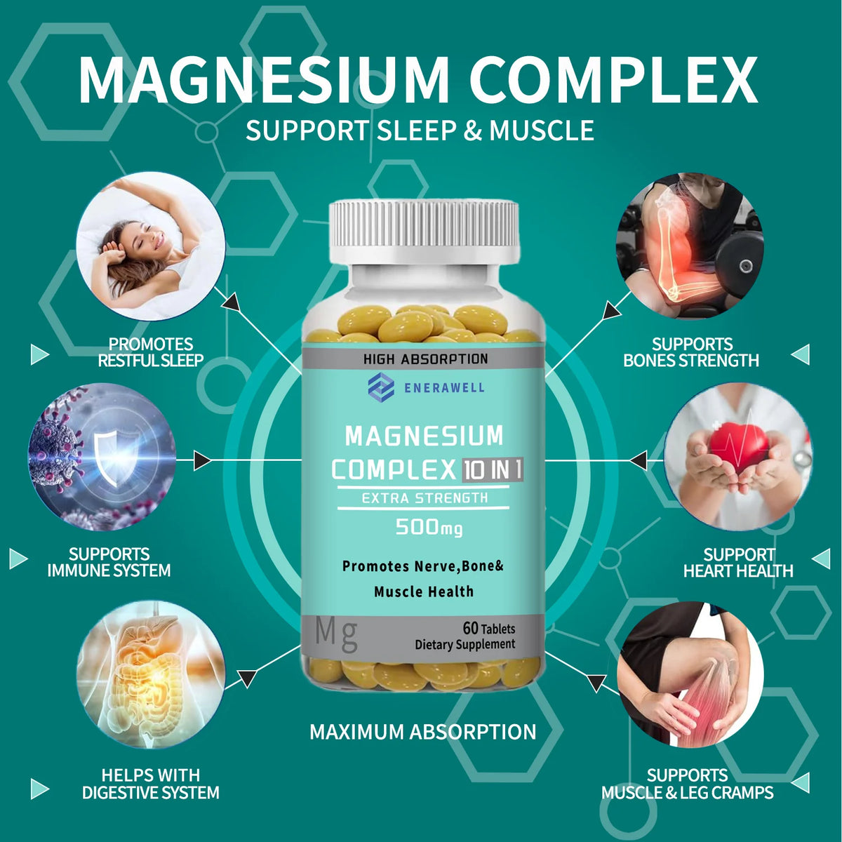 Magnesium 10-IN-1 Complex Capsules - Bone & Heart Health Supplement, Sleep Support,Muscle Relaxation,Stress & Anxiety Relief