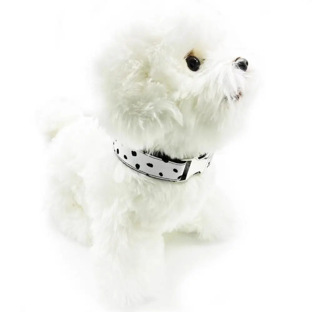 Personalized Dog Collar Customized Pet Collar Free Engraving ID Nameplate Tag Pet Dalmatians Black Dot Puppy Collars Leash