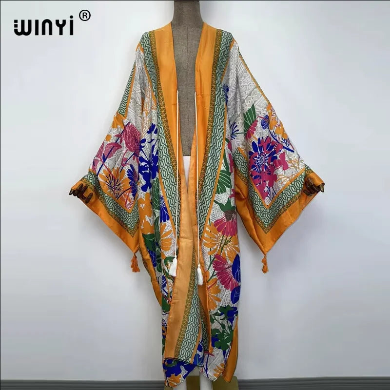 WINYI print summer maxi dress Muslim Abaya Lady beach cover up muslim woman dresses Beachwear fashion Kaftan abaya dubai luxury