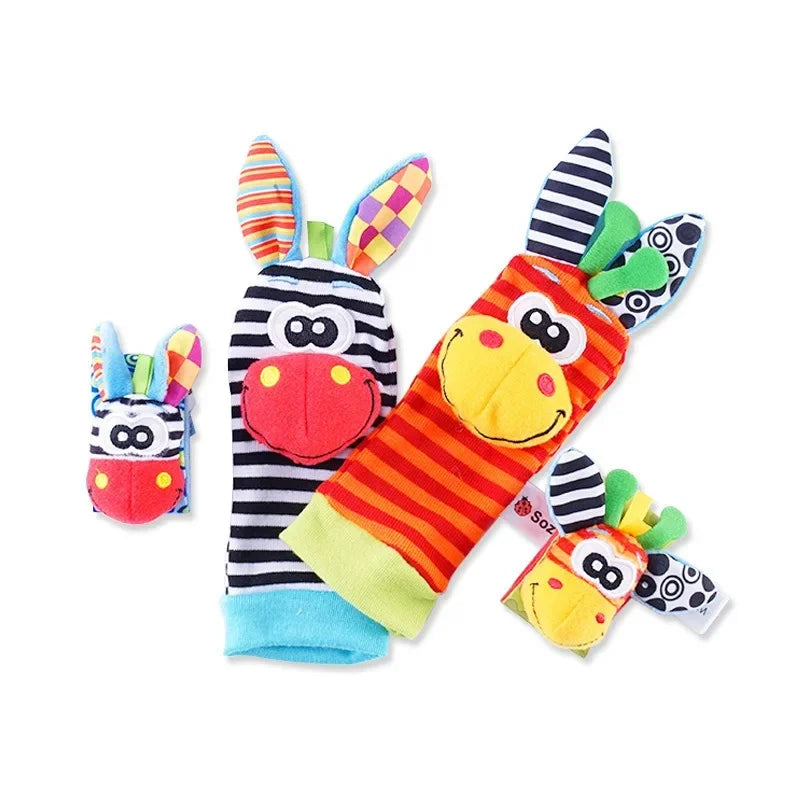 Baby Rattles Socks Toys 0 12 Months Newborn Infant Cartoon Plush Socks Wrist Strap Foot Finder and Wrist Rattles Toys for Babies