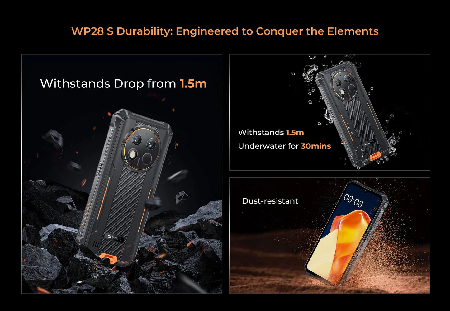 Oukitel WP28 S Rugged smartphone 6.52‘' HD 10600mAh 16GB (4+12)+128GB Android14 13MP Camera cellphone