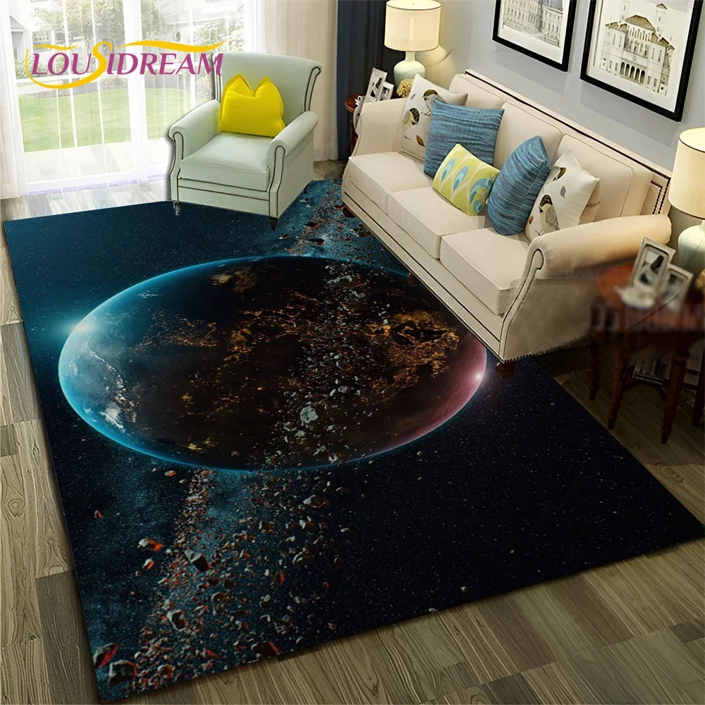 Galaxy Planet Star 3D Universe Space Carpet Rug for Home Living Room Bedroom Sofa Doormat Decor,Kid Area Rug Non-slip Floor Mat