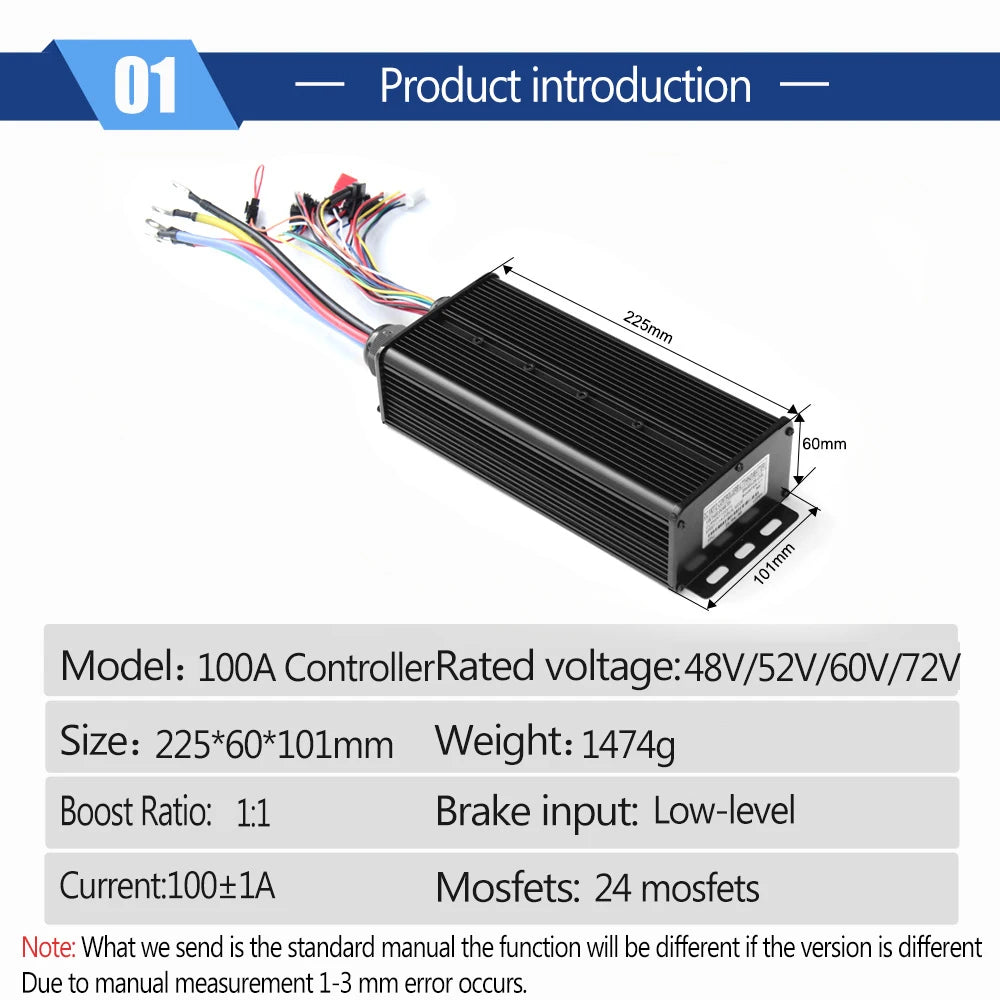Ebike Sine Wave Display Controller 100A Three-Mode 48V52V60V72V with Learning Function UKC1 LCD Color Display 3000W5000W Motor