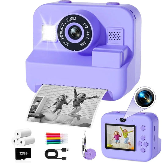 Educational Thermal Instant Print Camera With 32G Card, 1080P Children Mini Digital  Video Camera for Kids Learning  Development