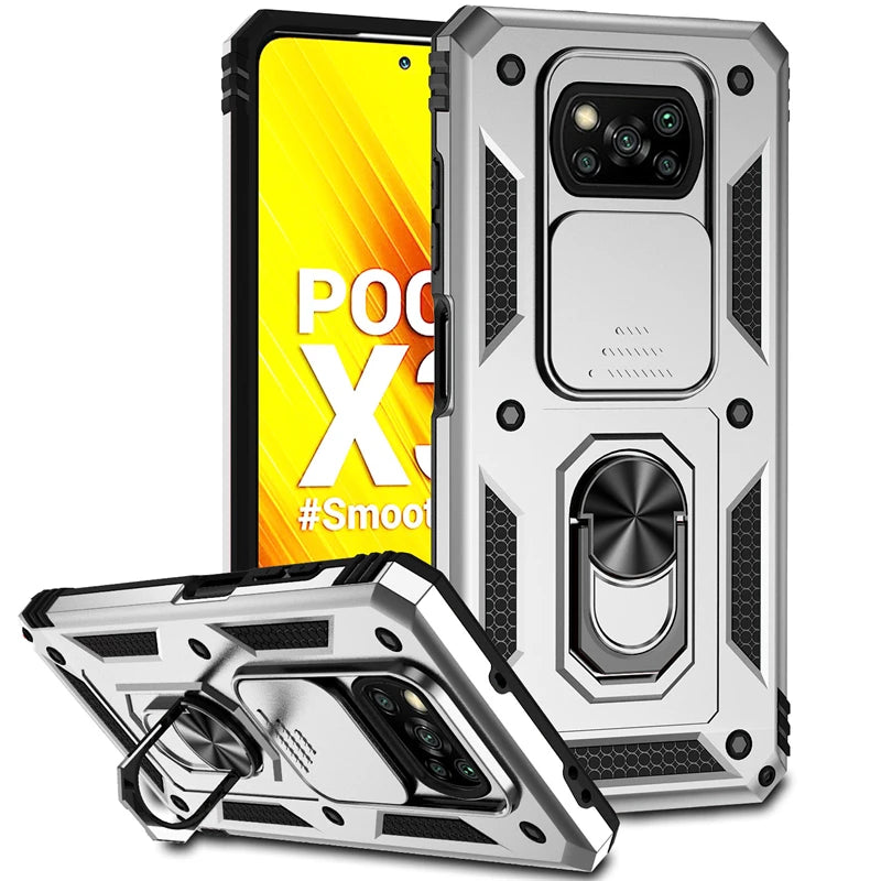 For Xiaomi Poco X3 Pro Case Armor Car Magnetic Holder Phone Cases For Poco X3 NFC X 3 Pro X3Pro Slide Camera Protect Back Cover